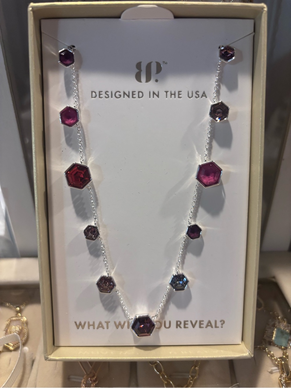 BP Jewel Candy Moonlit Merlot on Silver Hexagon Crystal Necklace